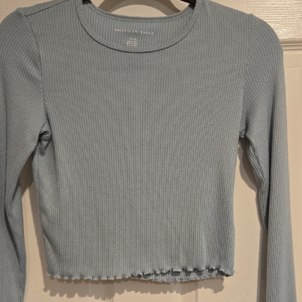 Womens Small American Eagle Outfitters Light Green RIbbed Long Sleeve Tee